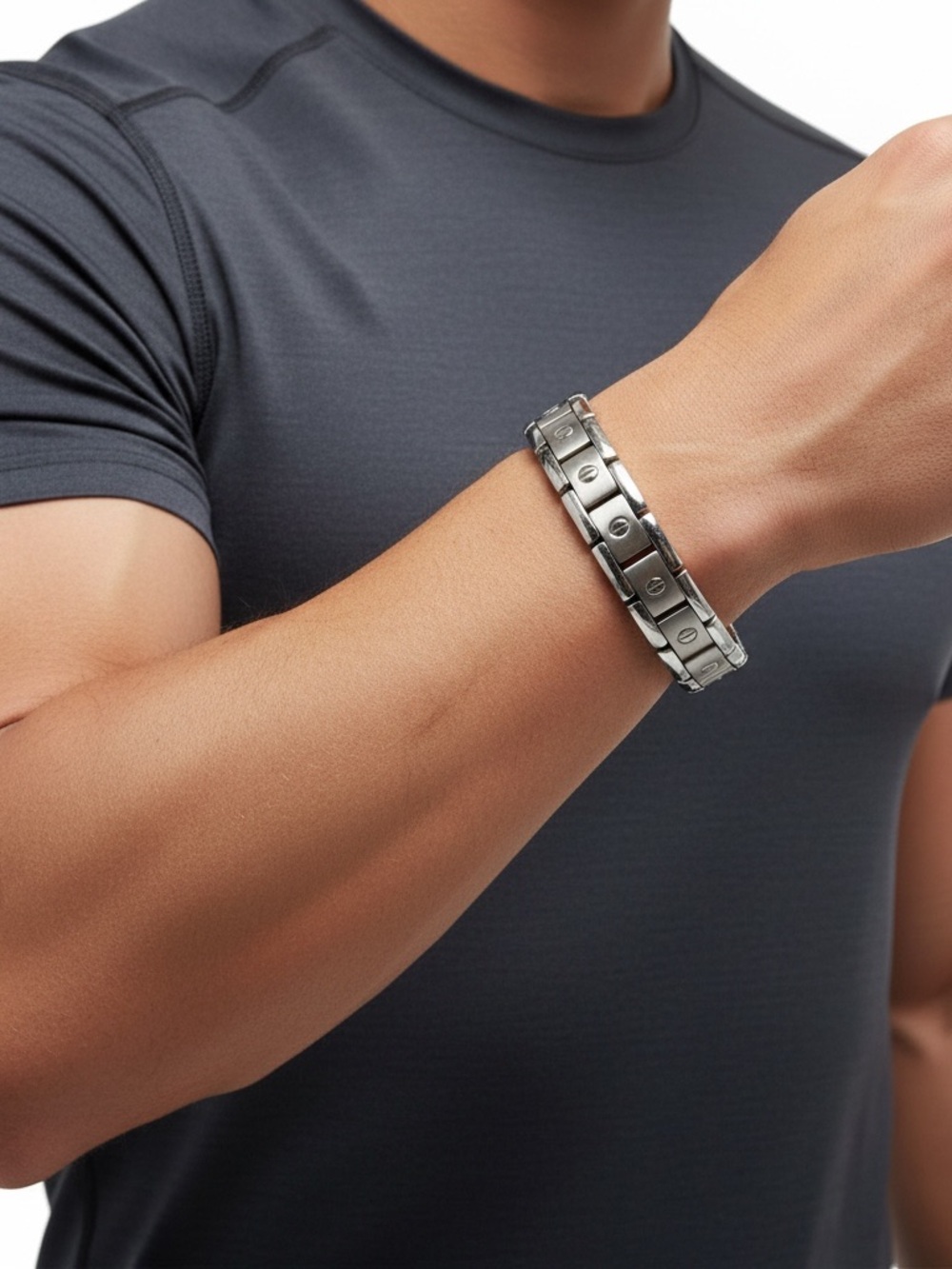 Men's Stainless Steel Magnetic Link Bracelet - titanium NIB